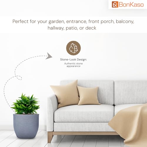 Image of BonKaso 8 Inch Jaguar Round Plant Pots | Highly Durable & Lightweight Polymer Planter for Indoor & Outdoor Use | Flower Pot (Gamla /Gamale) for Home, Office, Garden, Living Room & Balcony (Light Grey)
