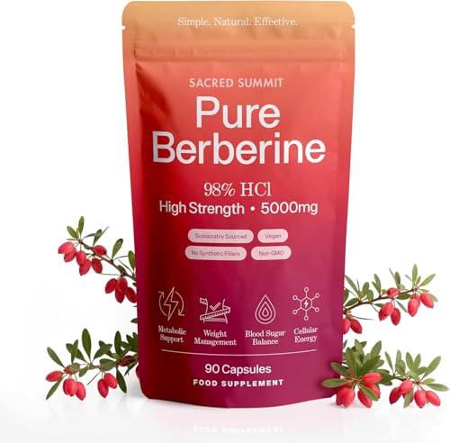 Sacred Summit Pure Berberine 500mg – 10:1 Extract (5000mg Equivalent) – Vegan Capsules Made in UK – Premium Plant-Based Supplement for Everyday Balance and Vitality – 90 Capsules