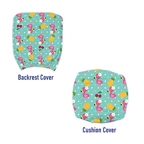 Ambesonne Cartoon Office Chair Slipcover, Exotic Flamingos Pineapple And Cherry Branches On Stars Backdrop Print, Decorative Stretch And Washable Fabric Cover, Standard Size, Teal Pink #TOP2