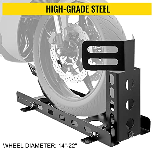 Vevor Motorcycle Front Tire Chock, 3000 Lbs Heavy Duty Wheel Stand, Black Upright Motorbike Front Chock For 14"-22" Wheels, High-Grade Steel Trailer Stand, With Stable Tubes & Adjustable Holes #TOP1