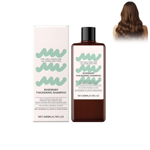 Rosemary Thickening Shampoo – Champú Vegano con Aceite de Romero, Biotina y Cafeína para Cabello Fino y Débil – Champú vegano para cabello fino y fino – Compatible con rizos – 200 ml