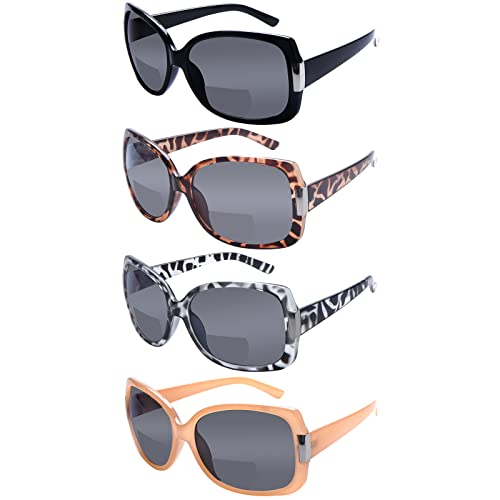 ZONLON 4 Pack Bifocal Reading Sunglasses for Women, Ladies Fashion Outdoor UV400 Sun Readers Glasses (4 Mix, 1.25)
