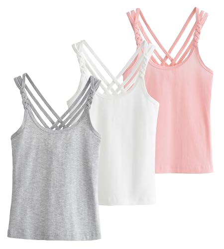 Image of SEAUR Kids Girls Cami Tank Top Criss Cross Back Camisoles Sleeveless Undershirts