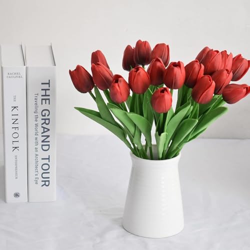 Image of CosaCentrum Beautiful Decorative Artificial Tulip Flower Bunches for Home decor (Red, Pack of 7)