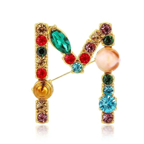 Image of Initial Brooch Pins A-Z 26 Letters Brooches For Women Colorful Enamel Alphabet Pin Pearl Crystal Lapel Pin