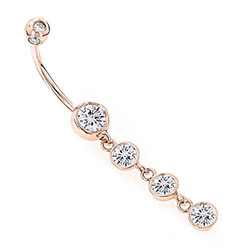 Unique 14k Dangling Belly Button Ring 1.6 Ctw Natural Diamonds (Rose Gold)