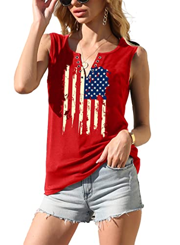 American Flag Tank Tops For Women 4Th Of July Shirts Ring Hole Sleeveless V-Neck T-Shirt Patriotic Tees #TOP1