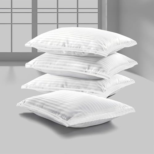 Image of RD TREND 210 TC Super Soft Satin Striped Pillow Covers Set of 4 (2 Pairs) | 18x28 Inches | Luxury White Pillow Covers for Home, Hotel & Guest House