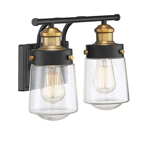 Savoy House 8-2069-2-51 Macauley Vintage Black With Warm Brass 2-Light Bathroom Vanity Light (15" W X 10" H) #TOP3