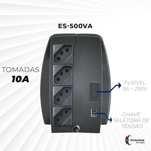 Estabilizador Coletek Bem Ligado ES-500VA-BM Preto,Tensão nominal de entrada 115/220V bivolt manual