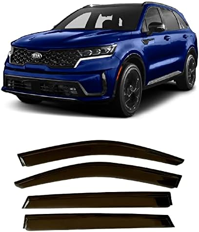 olltoz Smoke Tinted Tape-On Side Window Visor Deflectors Rain Guards Compatible with Kia Sorento 2021 2022 2023 LX S EX SX Prestige