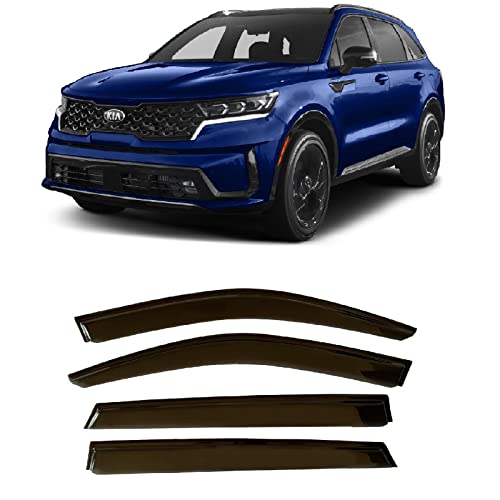 Olltoz Smoke Tinted Tape-On Side Window Visor Deflectors Rain Guards Compatible With Kia Sorento 2021 2022 2023 Lx S Ex Sx Prestige #TOP30
