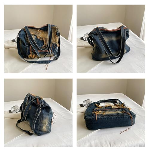 Vintage Women Shoulder Bag Large Female Crossbody Bags Distressed Denim Tote Handbag4