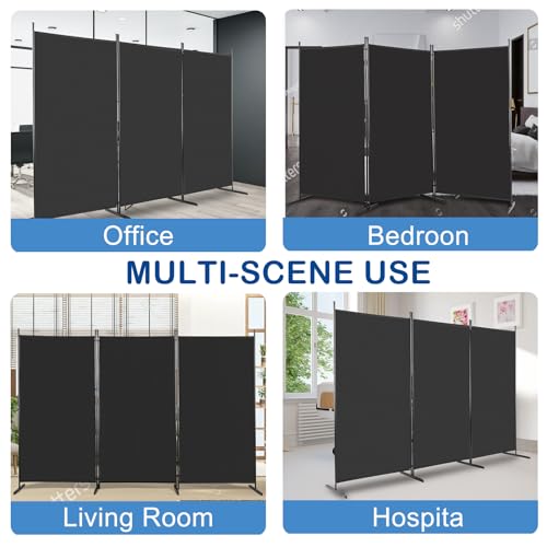 3 Panel Portable Folding Privacy Screen, 6 ft Partition Room Divider, Portable Office Walls Dividers, Lightweight Portable Room Dividers, with Support Feet, for Home, Study, Studio (Black) - Thumbnail 7