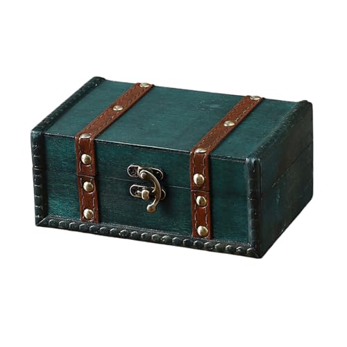 YROHGKPN Baúl de madera con cerradura estilo antiguo, solución de almacenamiento seguro para documentos, joyas, juguetes, estilo vintage, hogar, organización, caja de almacenamiento vintage con