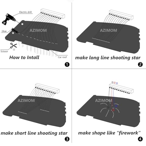 Image of AZIMOM RGB 12LED Meteor Shooting Star Kits 600pcs 0.03in 13.1ft Colorful Shooting Star Fiber Optic Starlight Meteor Kits for Car Home Roof Ceiling