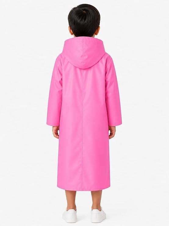 Image of W+ Kids Waterproof Raincoat for Boys & Girls | Full Length Hooded Rain Wear | Lightweight PVC Monsoon Rain Coat for Children (Green)