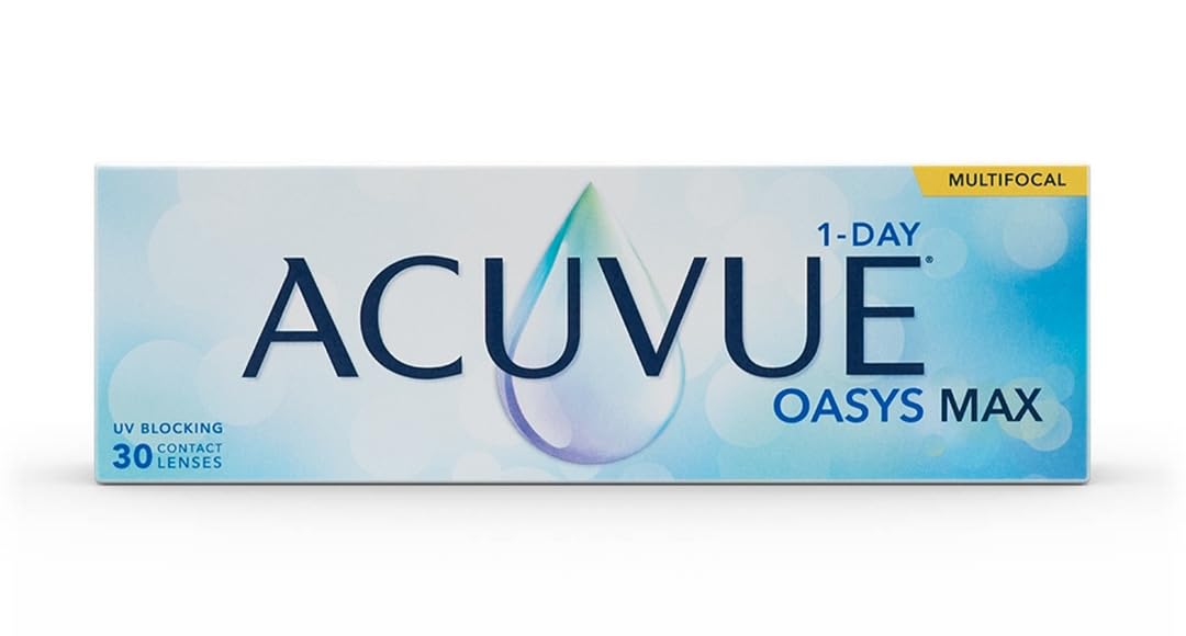 Acuvue Oasys Max 1-Day MULTIFOCAL Lentes diarias con Tecnología TearStable, filtro de luz OptiBlue y diseño Pupil Optimized, -3.50 dpt, diámetro 14.3 mm, 30 unidades, +1.50 adición, curva base 8.4 mm