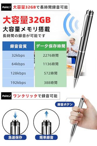 W STYLE 32GB ボイスレコーダー ICレコーダー ペン型 DN024 の商品画像 2