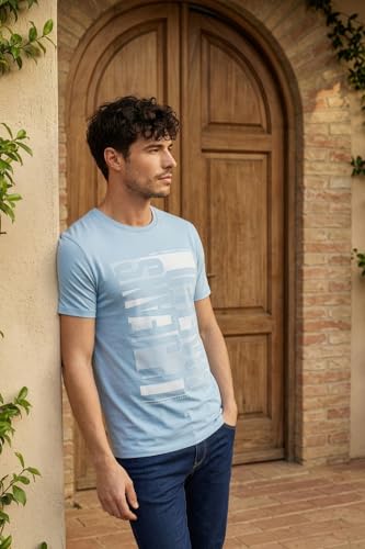 Image of Louis Philippe Men's Slim Fit Signature Graphic Print Premium Breathable Cotton, All Day Comfort Half Sleeve Crew Neck Tshirt