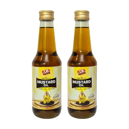 KCS Pure Mustard Oil 250ml (Pack of 2) | 100% Natural Cold-Pressed Oil | Ideal for Hair Skin & Body Massage | Ayurvedic Herbal & Non-Edible Use