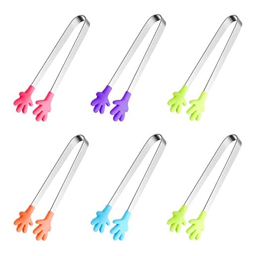 6PCS Mini Tong, Hand Shape Silicone Food Tongs, 5Inch Kid Tongs for Sugar Cubes, Serving Food, Colorful Kitchen Tongs Perfect for Kids by Hovesty