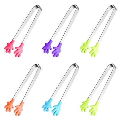 6PCS Mini Tong Hand Shape Silicone Food Tongs 5Inch Kid Tongs for Sugar Cubes Serving Food Colorful Kitchen Tongs Perfect for Kids by Hovesty