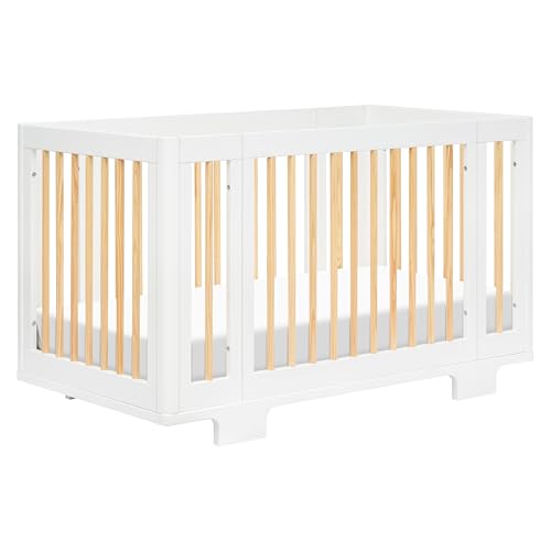 Image of Babyletto Yuzu Convertible All-Stages Bassinet, Midi, Full-Size Crib in White with Natural, Greenguard Gold Certified, Portable & Adjustable with Conversion Kits and Pads Included