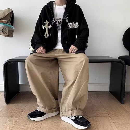 Pokn Flame Cross Print Y2K Oversized Hoodie - Graphic Zip Up Streetwear Pullover Loose Clothes3