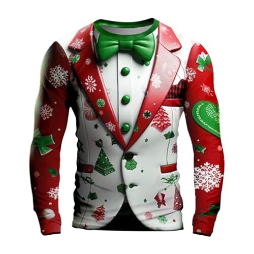 ZYXTIM Ugly Christmas Long Sleeve T Shirts for Men Funny 3D Suit Print Crew Neck Sweatshirts Plus Size Casual Outdoor Holiday Pullover Winter Tops Big and Tall A-Wine