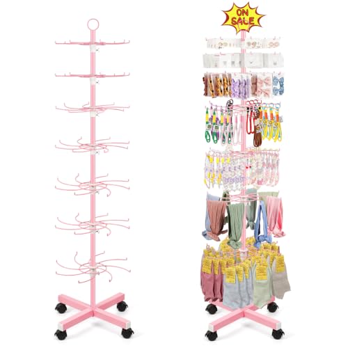 Image of Flenpptly Retail Display Stand, 7-Tier Rotating Display Rack for Store Display, Movable and Adjustable Spinning Display Stand for Earrings, Jewelry, Keychains, Socks Display (7-Tier Pink)