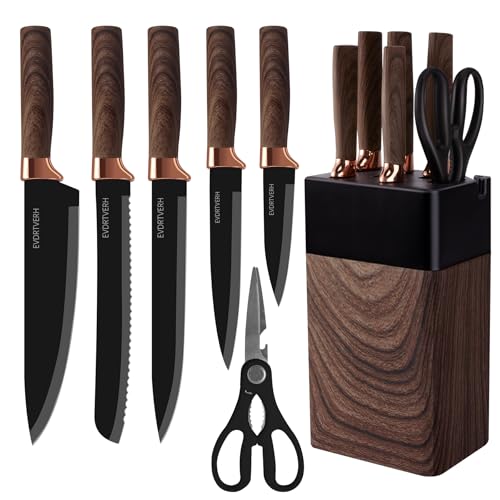 lapelux Knife Set,6 Piece Kitchen Knife Set-Kitchen Knives with Block, Wood Grain Handle, Stainless Steel Knivese with Chef, Bread Knife,for Cutting Meat/Vegetables/Fruit. - Image 3