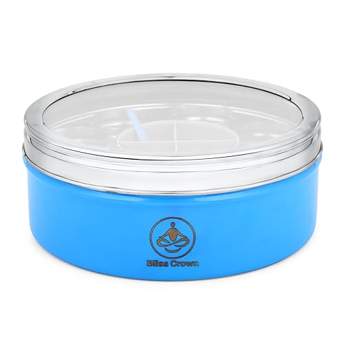 Image of 12-in-1 Stainless Steel Spice Box (Azure Blue) | Masala Dabba with 8 Containers + 1 Divider Box (4 Sections) + 3 Spoons | Airtight, Premium Coated Finish, Kitchen Organizer