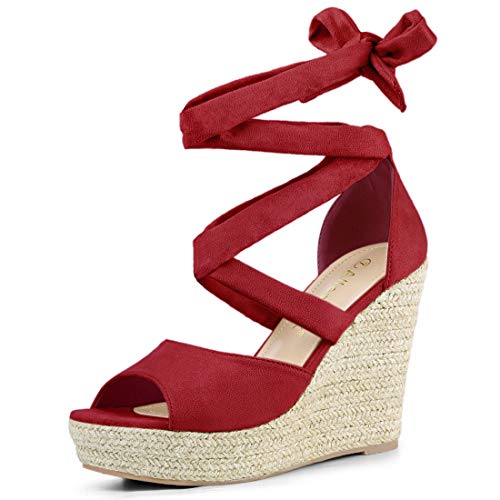 Allegra K Sandalias De Cuña Con Cordones Y Sandalias De Mujer Rojo 41