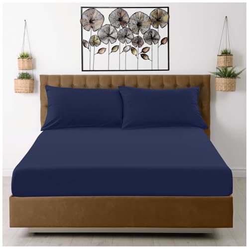 GC GAVENO CAVAILIA GC GAVENO CAVAILIA Fitted Sheet Single Bed (91 x 190cm) - Navy Bedding Sheets - Plain Dyed Microfiber Bed Sheets Single - (10 inch) 25cm Deep Pocket Bottom Sheet - Fade Resistant
