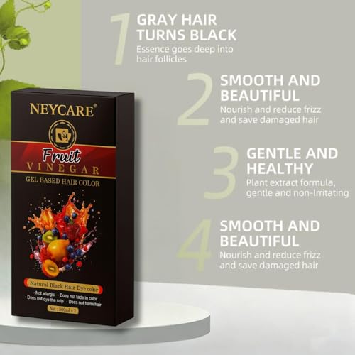 Image of Fruit Vinegar Gel Hair Color - Natural Black | Ammonia-Free Hair Dye for Men & Women | Long-Lasting Gel Formula (500ml x 2)