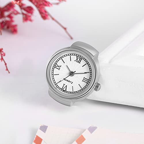 Image of JewelryWe Finger Watch for Women - Stretchy Elastic Band Round Simple Dial Quartz Ring Watches for Daily and Office