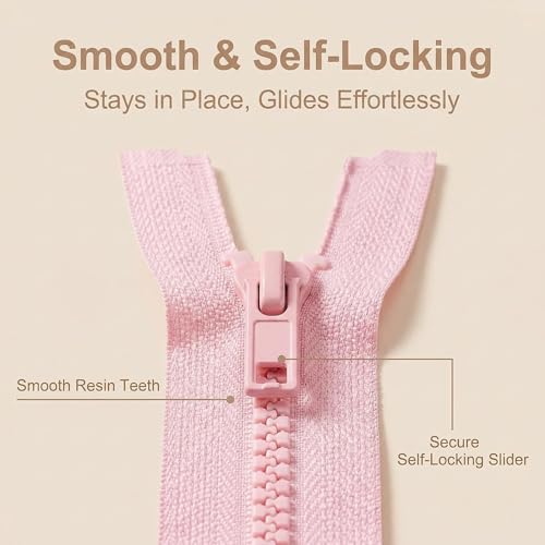 Image of MebuZip 2PCS #5 25 Inch Separating Jacket Zippers Resin Zipper Molded Plastic Zippers Bulk for Sewing Coat Jackets Clothes (Pink)