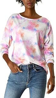 Allegra K Women's Spring Colorful Long Sleeve Colorblock Print Tops Tie-Dye T-Shirts S