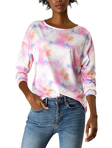 Allegra K Women's Spring Colorful Long Sleeve Colorblock Print Tops Tie-Dye T-Shirts S