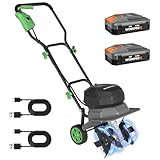 WORKPROX 40V Cordless Tiller Cultivator, 16 Steel Tines, 12-Inch Wide Garden Rototiller, 2 x 4.0Ah Batteries, Battery Powered Garden Cultivator for Lawn & Soil Cultivation
