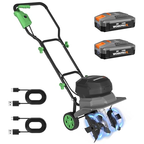 WORKPROX 40V Cordless Garden Tiller, 12-Inch Wide Battery-Powered Rototiller with 16 Steel Tines, 2...