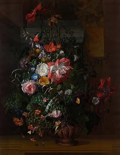 Poster Ruysch avec roses et fleurs pour décorer un salon élégant ou une chambre romantique