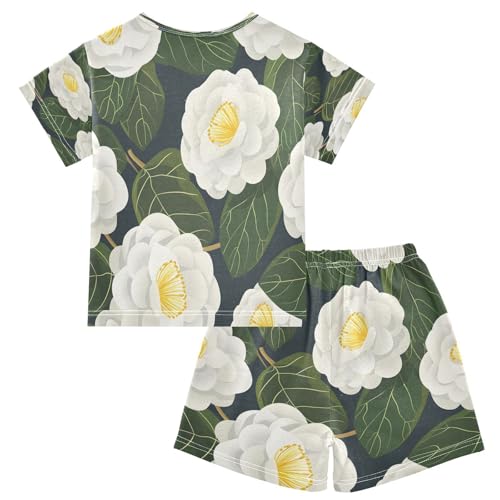 senya Short Sleeve Pajamas Sets Summer Cotton Sleepwear Flowers White2