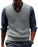 PJ PAUL JONES Mens Casual Sweater Vest Contrast Color Sleeveless Vest Sweaters V-Neck Knitted Vests Wool Sweater Vests Light Gray XL