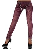 Spitzen Verarbeitung Damen Jeans Hose Boyfriend Damenjeans Harem Baggy Chino Haremshose L368, Farbe: Burgunder, Größe: 42