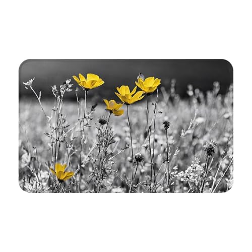 Black and White Sunflowers Print Living Room Bathroom Kitchen Anti Slip and Absorbent Carpet, Indoor Entrance Door Muddy Floor Mat, Ultra Soft Washable Carpet 21x31.5 Inches
