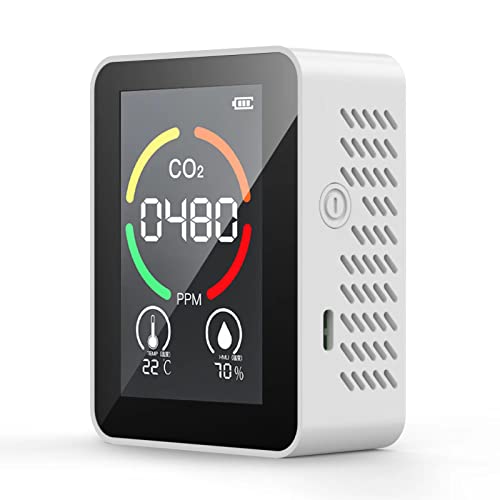 Detector de CO2, Medidor de Sensor de CO2 de 400~5000PPM con Calibración Automática, Sensor de Temperatura y Humedad con Pantalla Digital (Blanco)