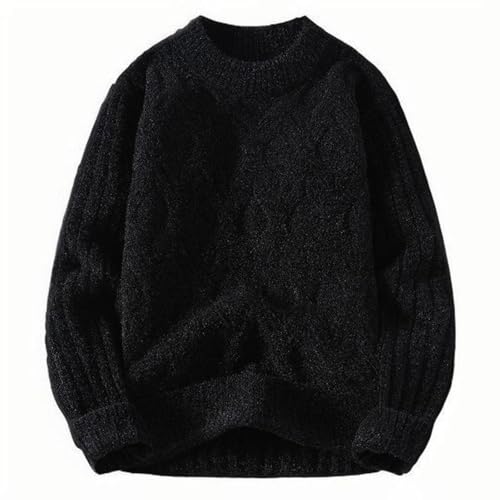 Cambkatl Jacquard Knitted Sweater for Men Loose Crewneck Pullover Casual Long Sleeve Warm Winter Cozy Plain Jumper Tops