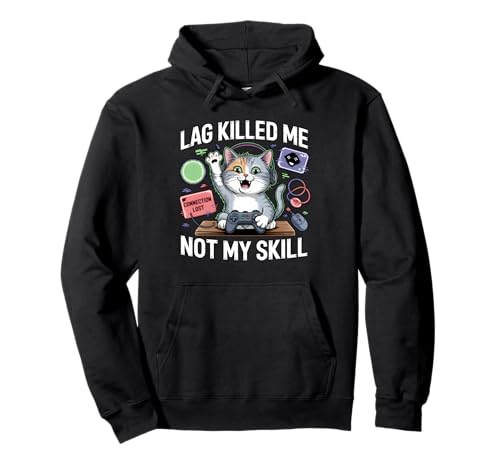 Funny Gaming Cat Blaming Lag Lindo Felino Controller Design Sudadera con Capucha